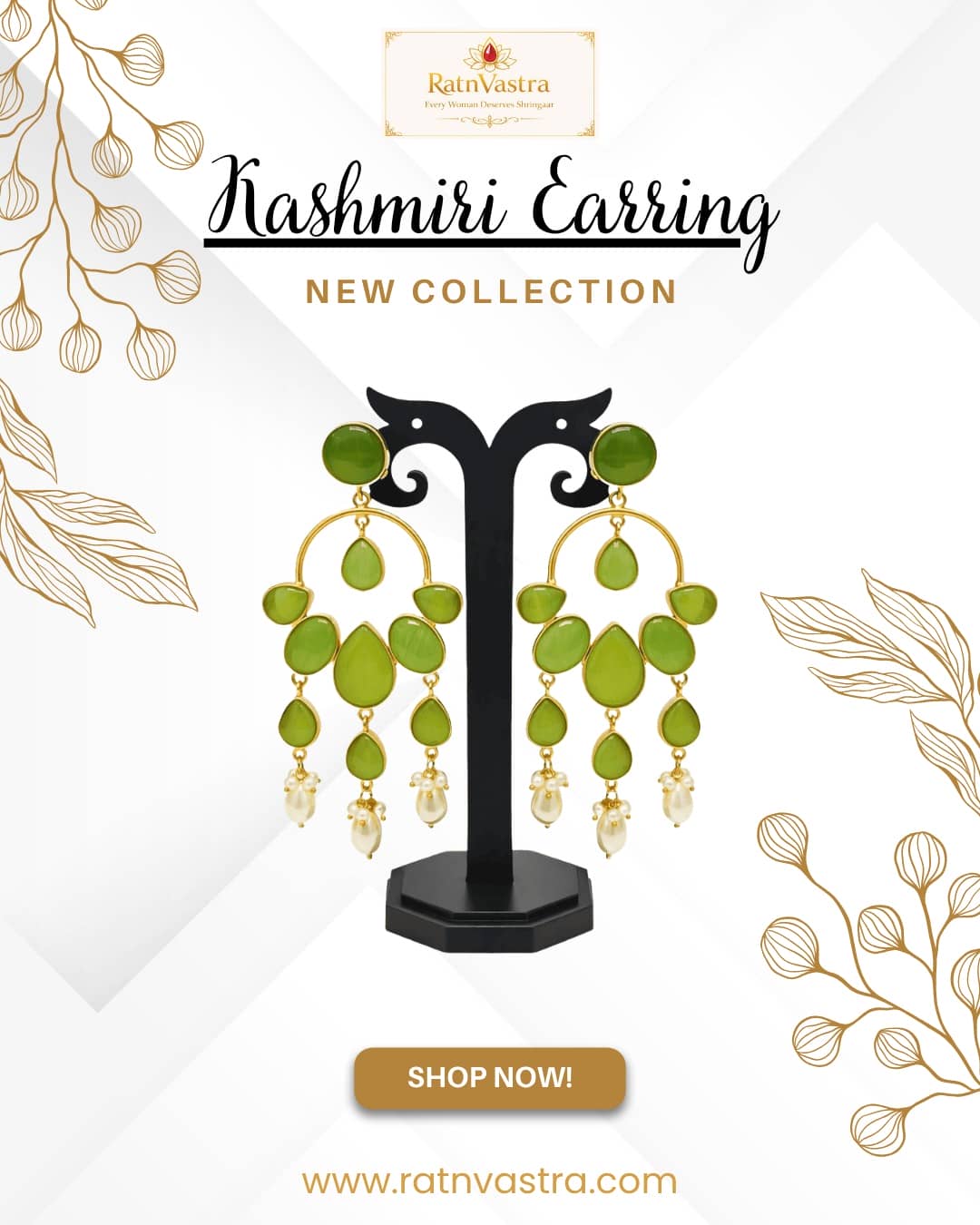 Kashmiri Style Olive Green Chandelier Earrings